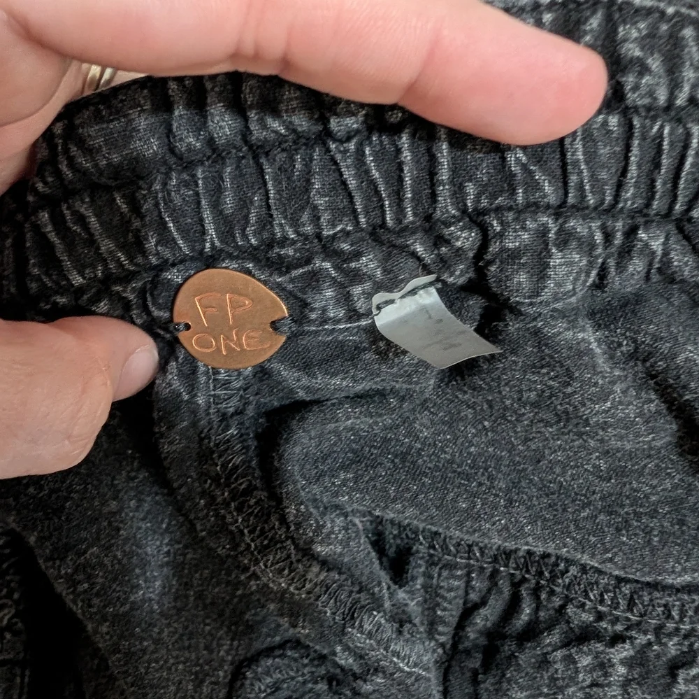 Free People ONE Frankie Thermal Cargo‎ Pants Black Waffle Knit Slouchy